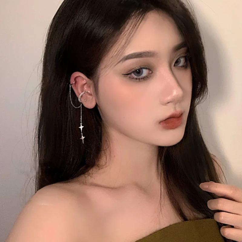 1Pc Fashion Minilist No Piercing Ear Cuff Earrings for Woman Fake Piercing Tassel Star Ear Clips Earrings for Women Jewelry