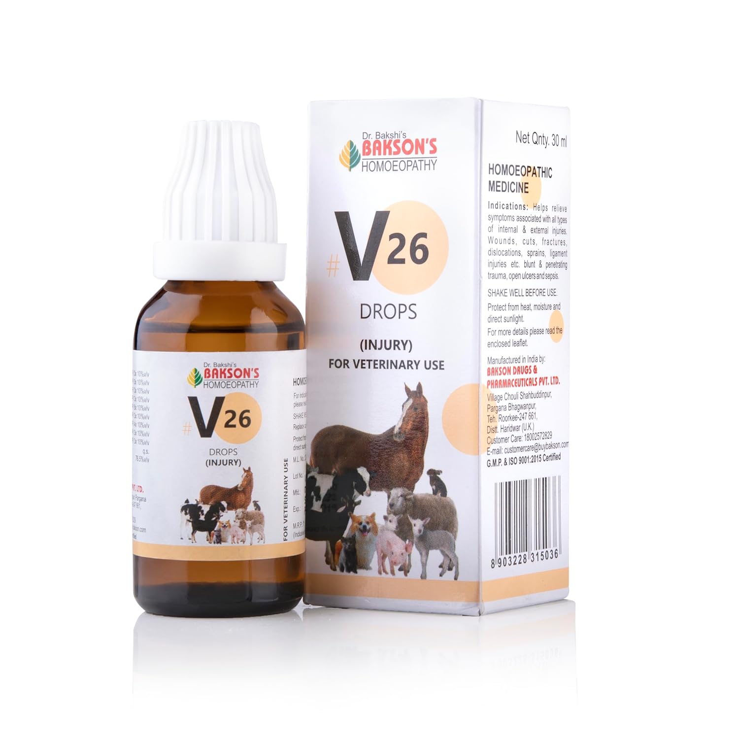 

Bakson Veterinary V-26 Injury Drops 30ML for Pets | Dog Wound Care, Sprain & Fracture Recovery | Natural Homeopathic Healing for All Animals