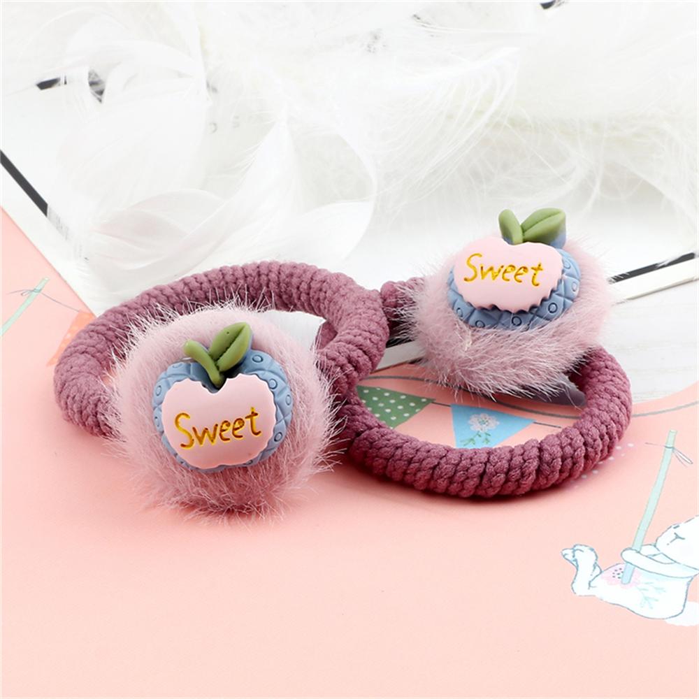 2PCS Sweet Colorful Hair Bands for Kids Girls Furry Fruits Bowknot Heart Winter Hair Ties Elastic Headband Hair Accessories Gift