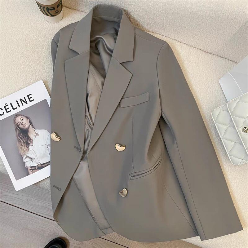 2025 Women's High-End British Style Gray Suit Jacket - French Textured, Fashionable, Small Suit for Spring & Autumn
