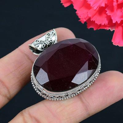 Hänge med rubin ädelsten Massivt 925 sterling silver hänge Smycken Gåva För Unisex