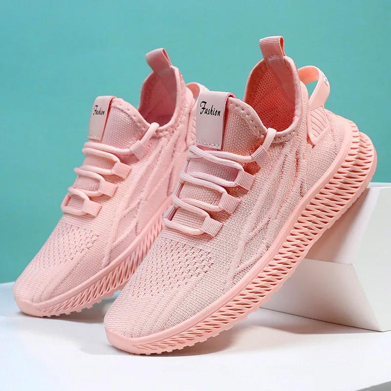 Fashion Trendy Summer Comfortable Sneakers Red Yellow Women Casual Outdoor Running Shoes Women's Knit Mesh Breathable Sports Shoes