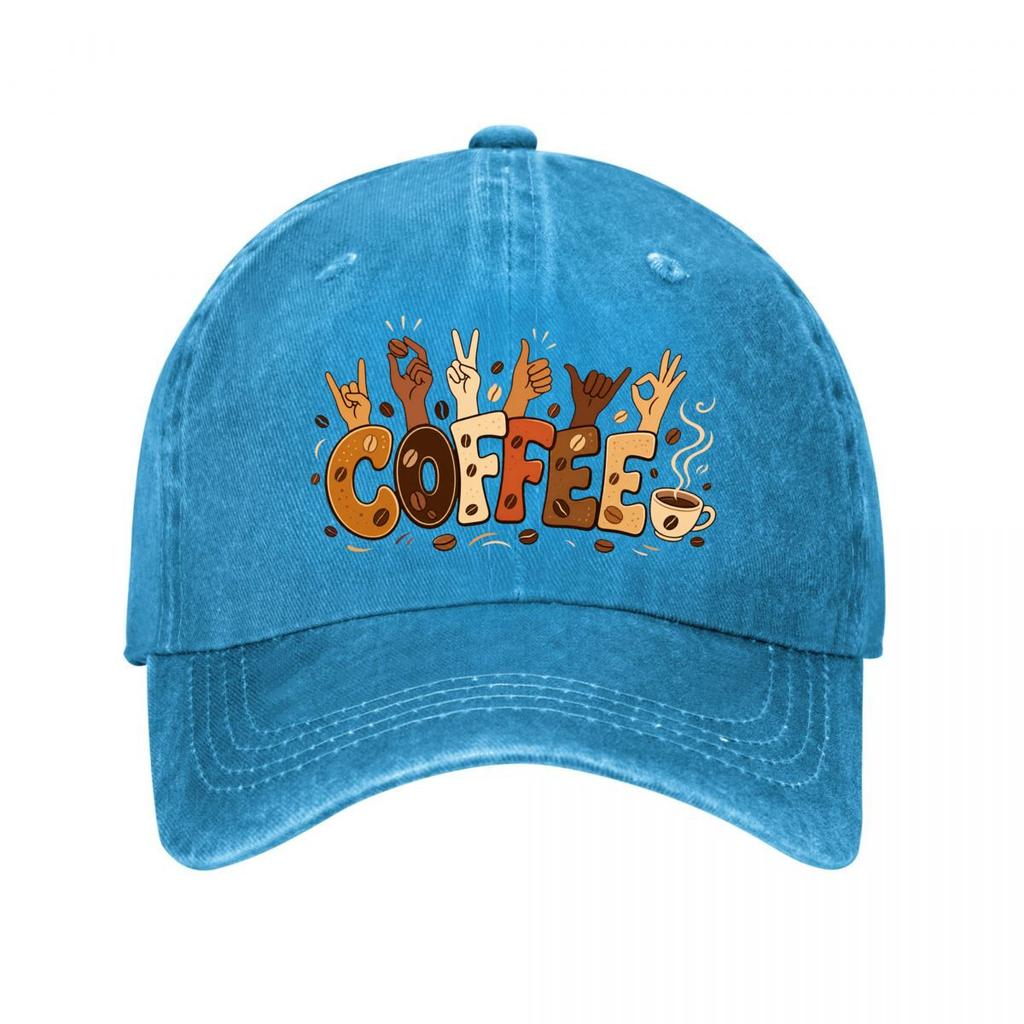Coffee Gesture Typography Cafe Lover New Vintage Washed Cotton Baseball Cap Sun Hats
