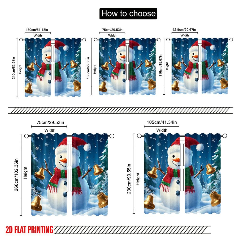 2pcs,2D Plane Printing Popular Curtain Panels Cute Snowman Christmas Scene (3) 100% Polyester (without Rod) Holiday for Bedroom,