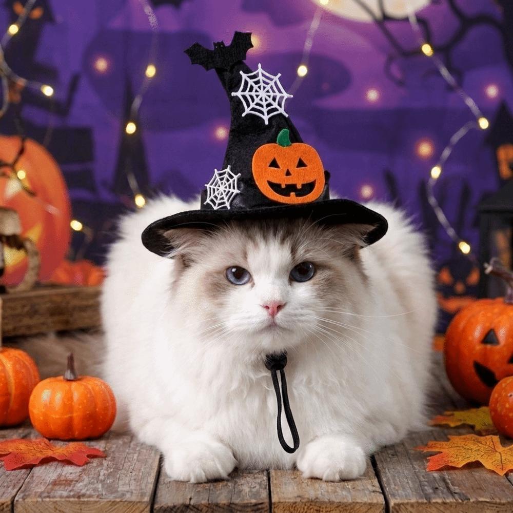 Adjustable Halloween Cat Hat Bow Tie Dog Wizard Hat Gift Pumpkin Bell Pet Hat Festival Atmosphere