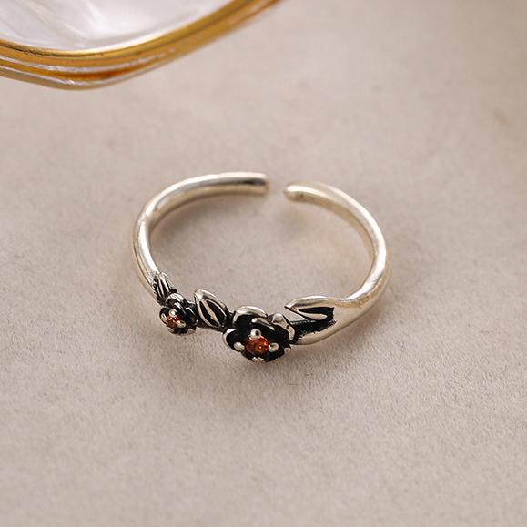 PONYKISS Sterling Silver Zircon Vintage Rose Rings for Women Party Minimalist Opening Fine Plant Accessories