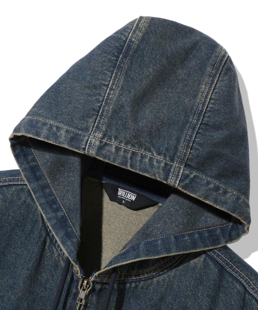 Trillion Vintage Washed Denim Work Hoodie Zip-Up_Vintage Blue