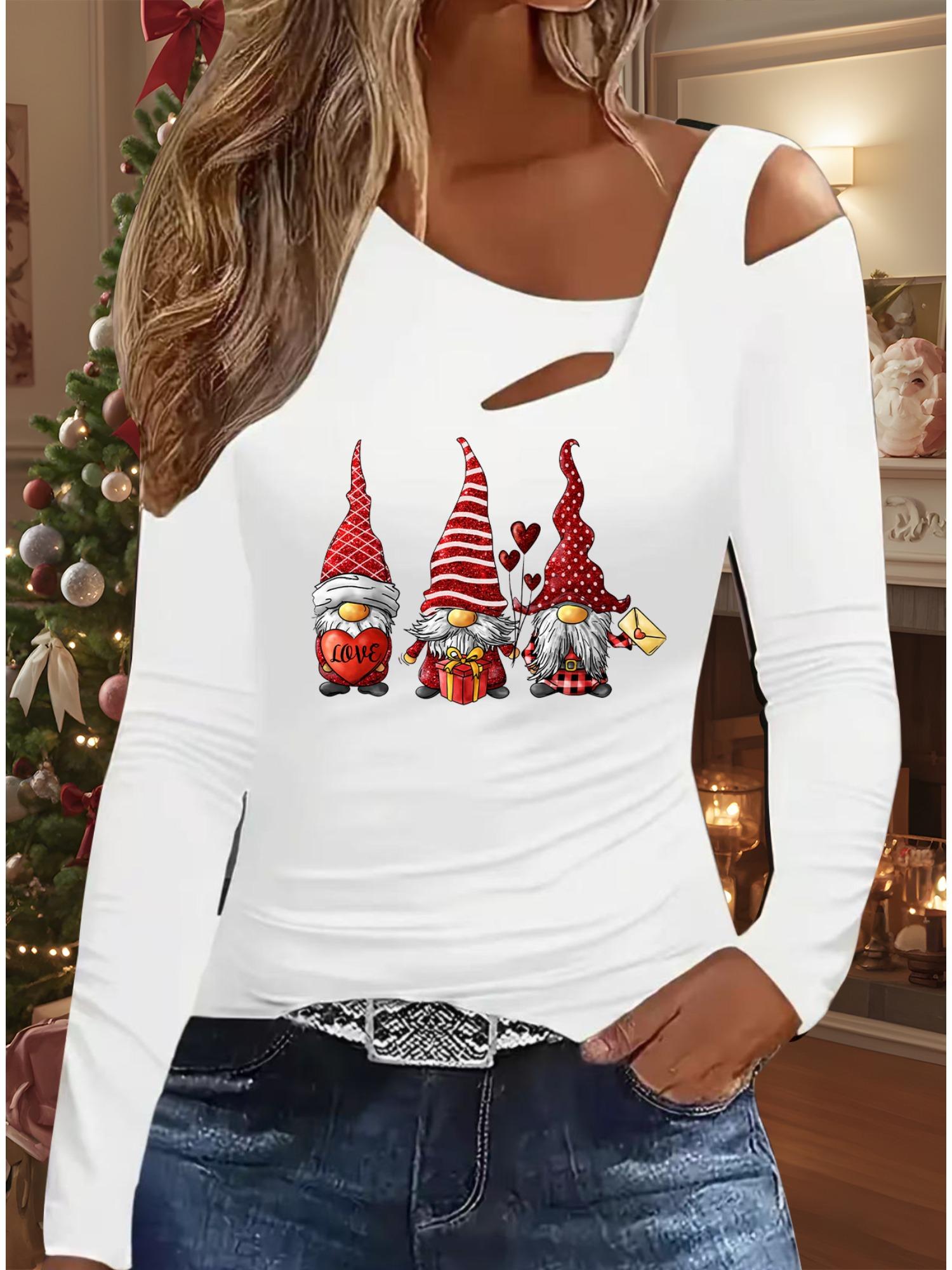 

Осень и Зима Женский Новый Повседневный Топ с Длинным Рукавом Рождественский Узор Идеальный Подарок на Хэллоуин Рождество Футболка XXL белый