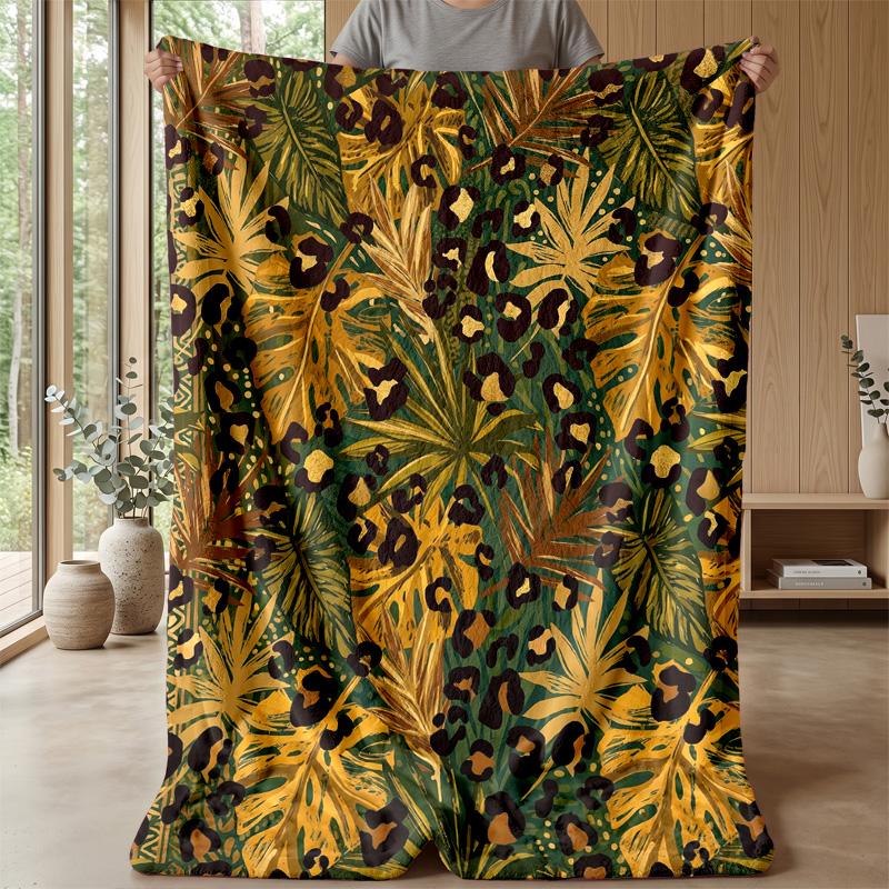 Leopard and Palm Jungle Print 1 Theme blanket Lightweight Warm Flannel Blanket Decorative Throw Blanket for Home Decoration