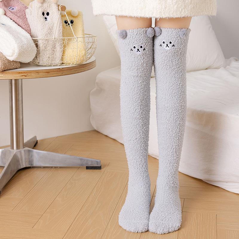 

Autumn And Winter Stockings Children Fleece Thickened Warm Coral Fleece Knee Socks Cartoon Cute Floor Socks Long One size fits all серый