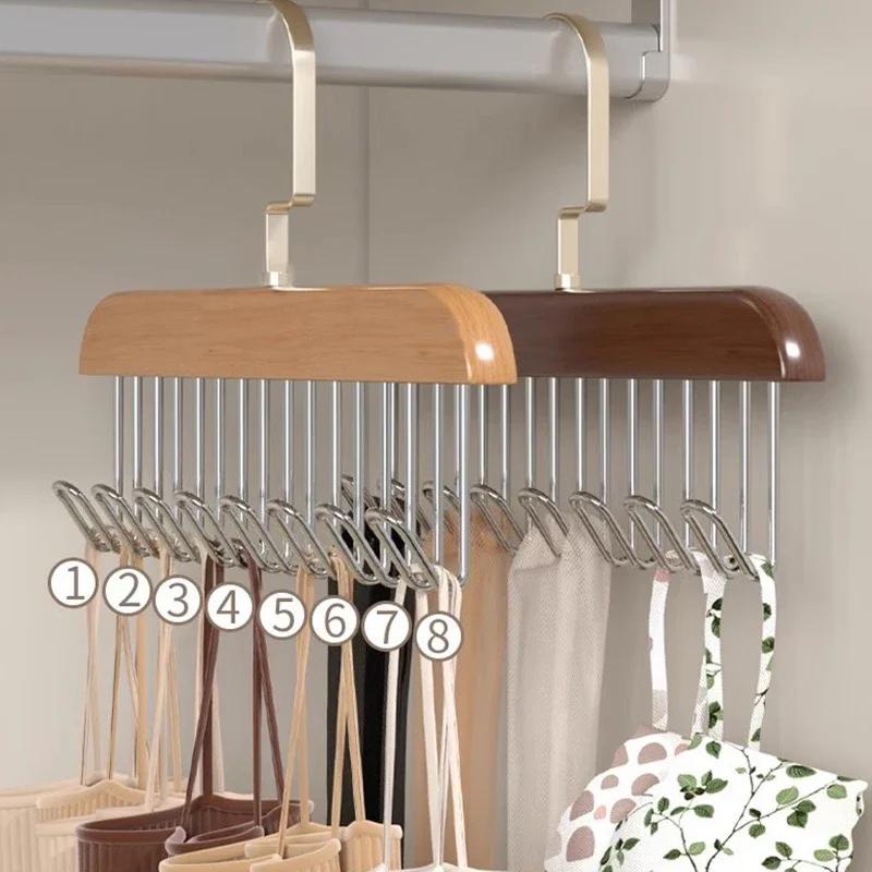 Multifunctional Solid Wood Hanger Hook Women Storage Bra Hanger Home Belt Hanger Durable 8 Hook Rack Closet Clothes Organizer