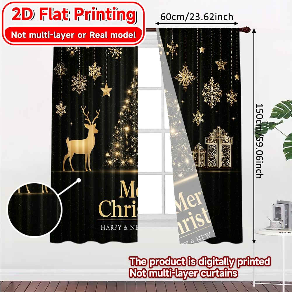 Set aus 2 flachen Druckvorhängen ohne Stange Merry Christmas Dekorationsdesign Valentinstag Feiertag Vielseitig Hergestellt aus Polyester