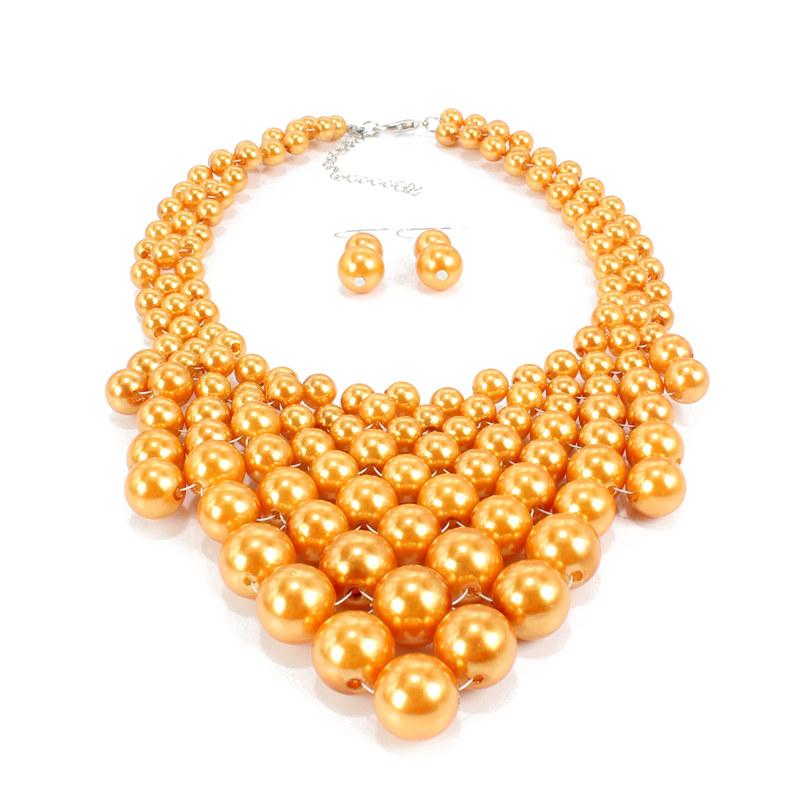 Imitation Pearls Woven Collar for Women Fashion Necklace Ladies Clavicle Chain with Earrings GZW