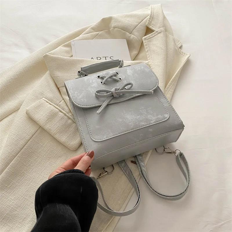 

Женский рюкзак в стиле балета для девочек, рюкзак для колледжа, модная женская сумка для хранения вещей, бант, украшение из искусственной кожи серебряный