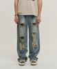 Super Serve Distressed Washed Denim Pants - Light Blue