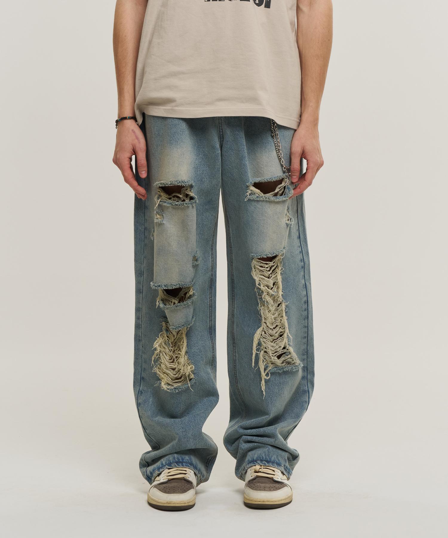 SUPERSUB Distressed Washed Denim Pants -