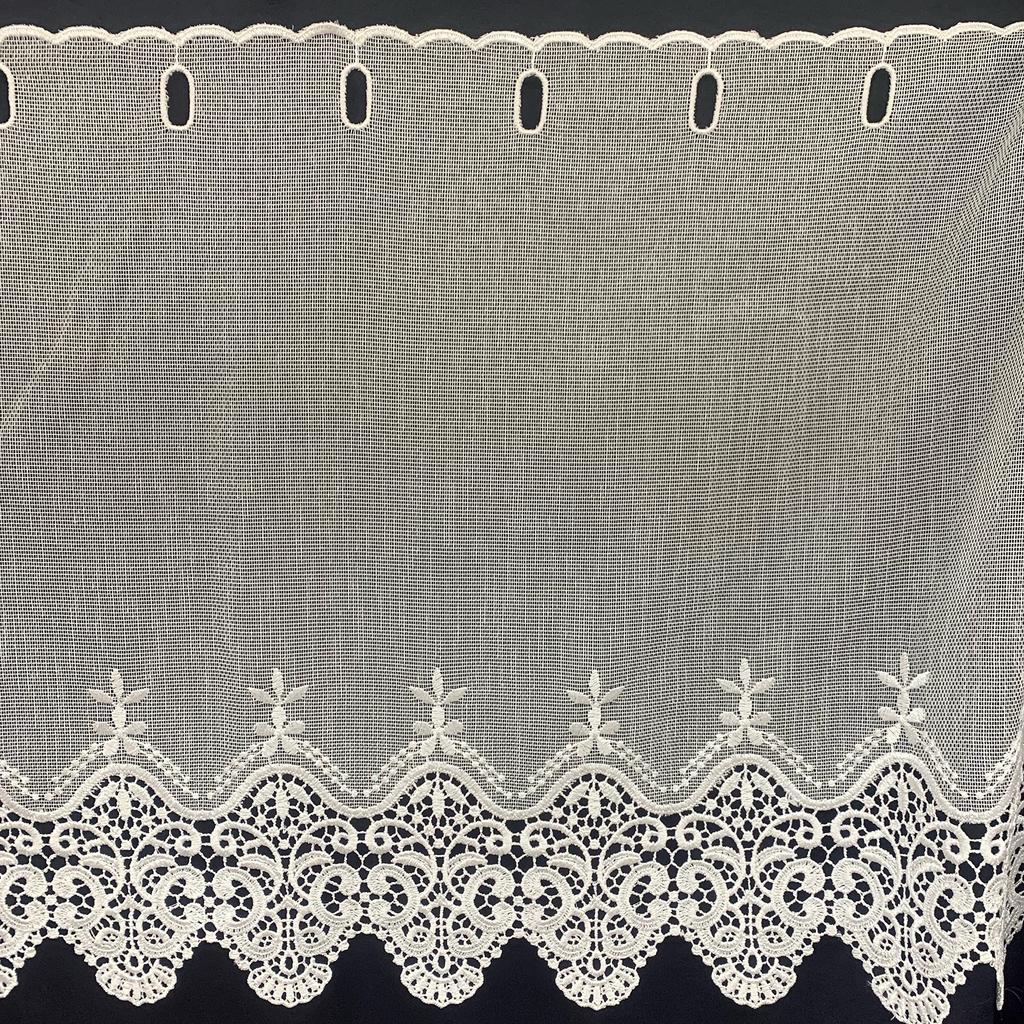 INTERIX Marzocco Vit Broderad Spets Köksprodukt för Små Fönster, 165cm Bred x 60cm Lång, Tillverkad i Japan, CF2-165-60