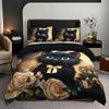 Charming Cat & Yelow Rose Beding Set Breathable Polyester Al-Season Comfort Machine Washable Ideal for Home or Dorm Decor