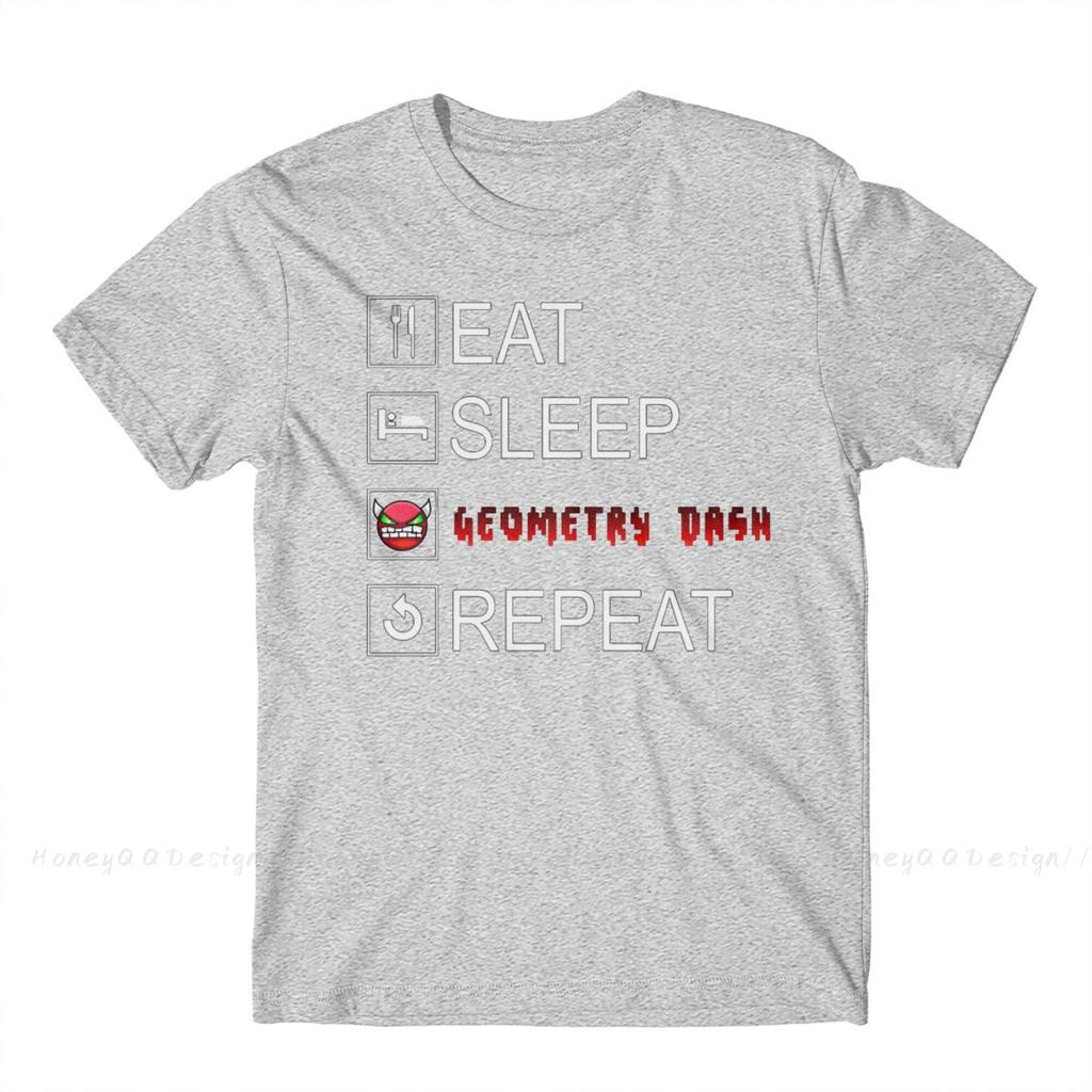 Geometry Dash 2021 New Arrival Tshirt Eat Sleep Geometry Dash Repeat Coloured Unique Crewneck Cotton For Unisex Shirts Flus Size
