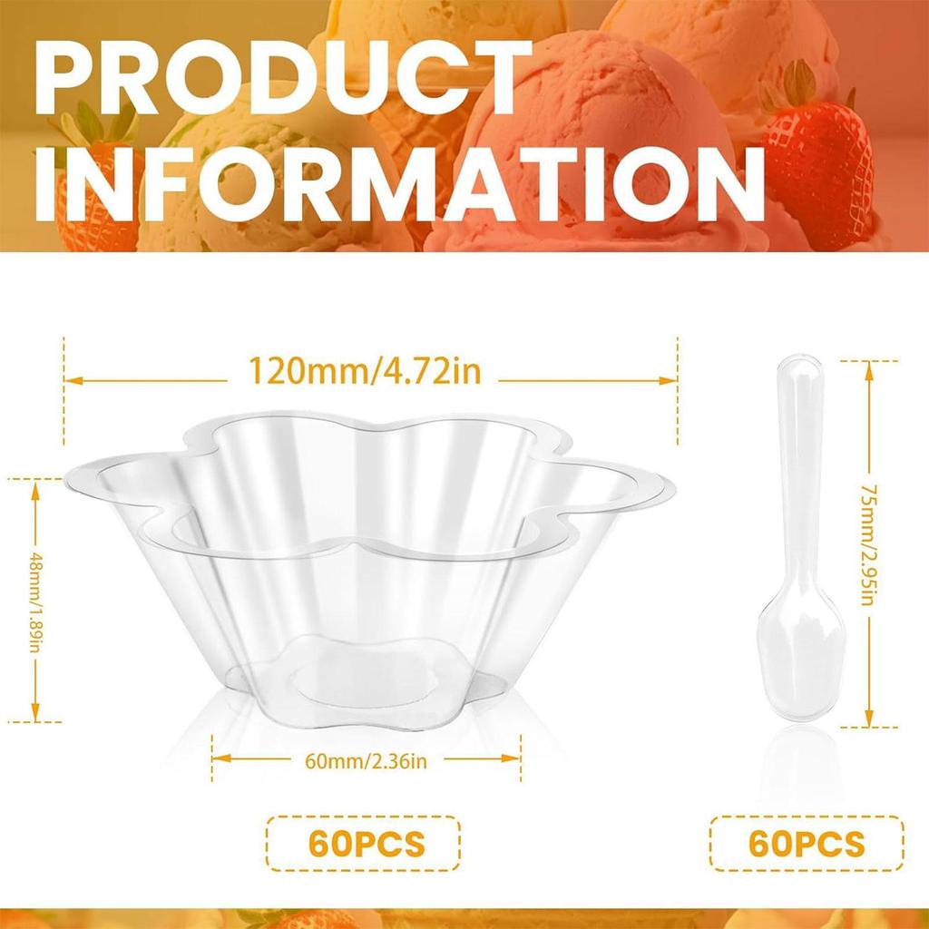 60 Pieces Dessert Cups Party Serving Bowls,Fruit Cups,with Spoons for Shortcake,Strawberry