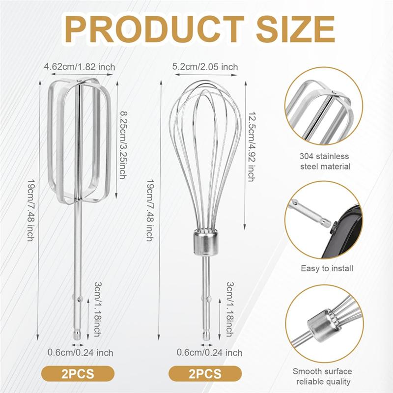 Good-4Pcs Hand Mixer Beaters Attachments Set, 2 Styles Stainless Steel Handheld Mixer For Hamilton Beach Hand Mixer 62682RZ