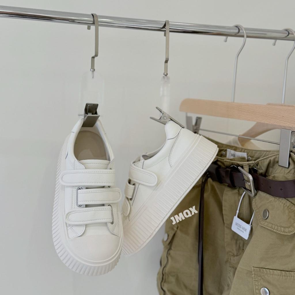 European Leather Little White Shoes Women's 2025 Autumn New Thick-soled Velcro Cowhide Biscuit Shoes Sports and Leisure Board Shoes