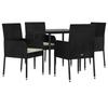 Vidaxl 5-Cz. Garden Furniture Set With Cushions, Black, Poly Rattan