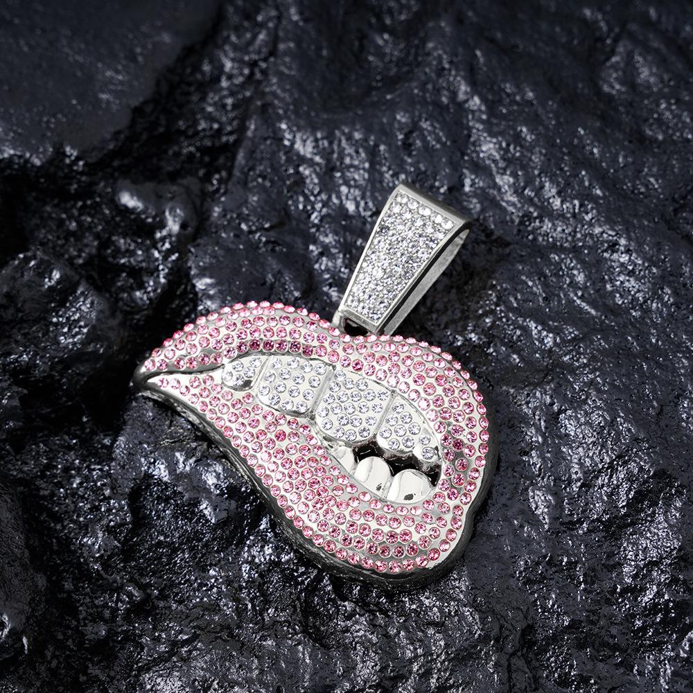 European & American Hip Hop Colored Diamond Biting Lips Pendant Necklace - Creative Cuban Chain Collection