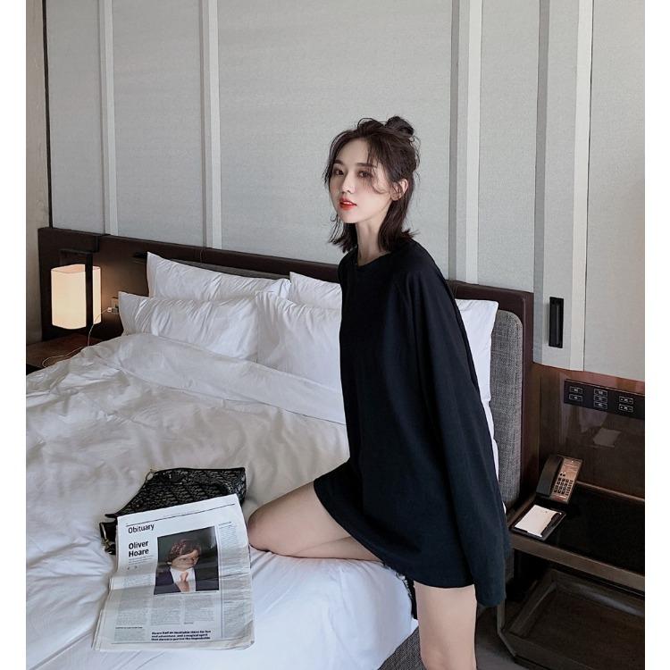 Fall Fashion Loose Fit Round Neck Long Sleeve Womens Tshirt Basic Tee