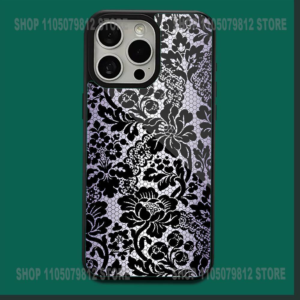 Black lace print New Hot Phone Case For iPhone 16,15,14,13,12,11,Plus,Pro,Max,Mini Soft Magesafe Magnetic Wireless Charge