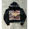 2026 Retro Print Zip-Up Hoodie Unisex Streetwear Oversized Casual Sweatshirt Teens Adults