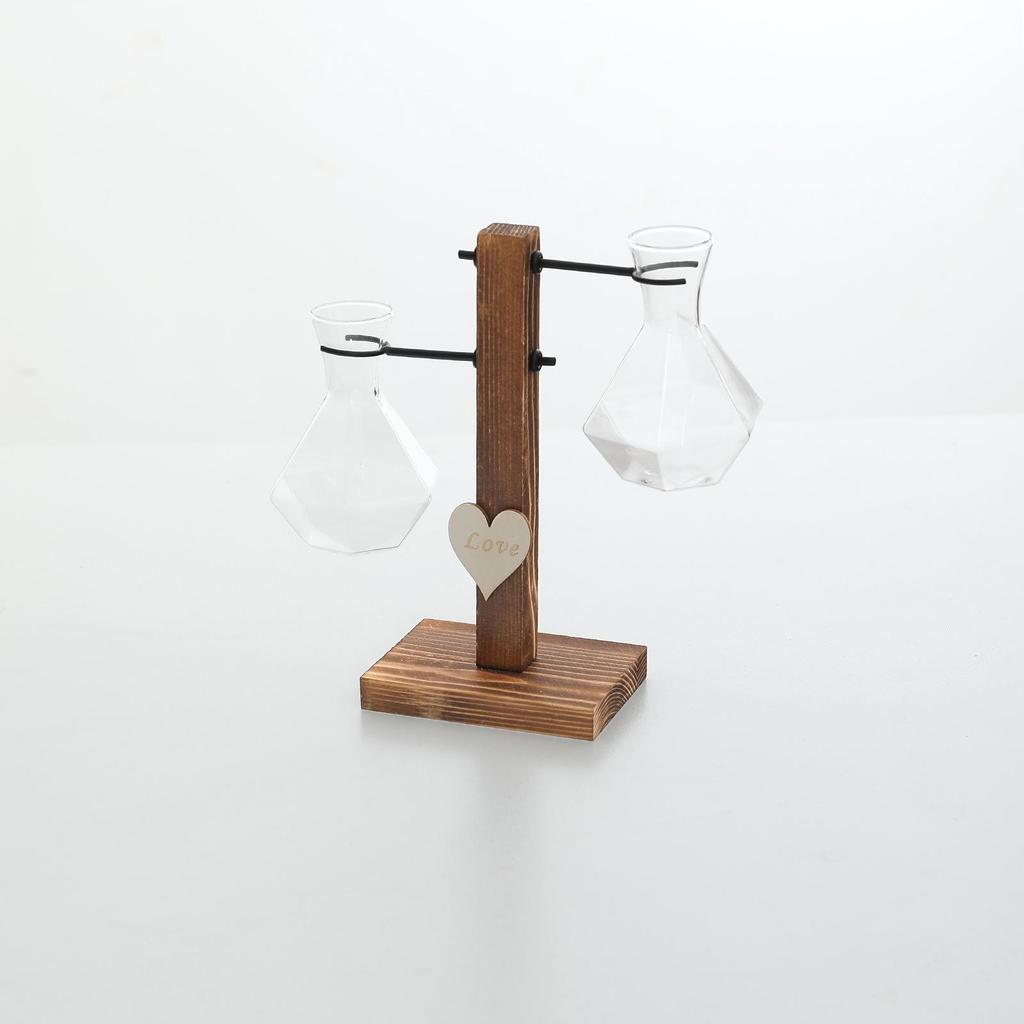 Wooden Frame Hydroponic Flower Vase - Transparent Ornament for Small Water Culture Plants