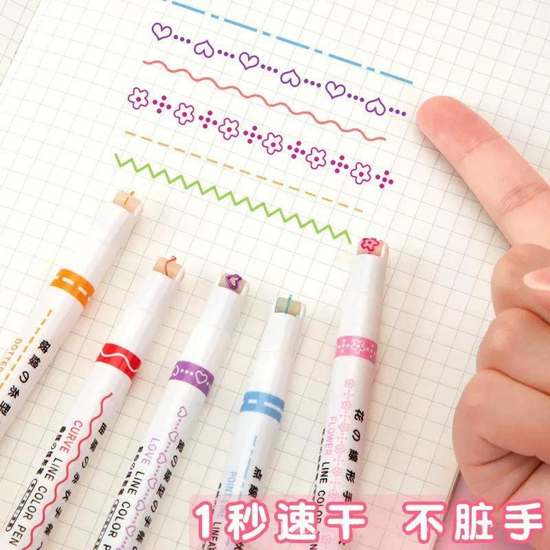 6pcs Flower Line Shape Highlighter Pen Roller Tip Curve Liner Marker Kawaii Stationery for School Office Supplies Gifts