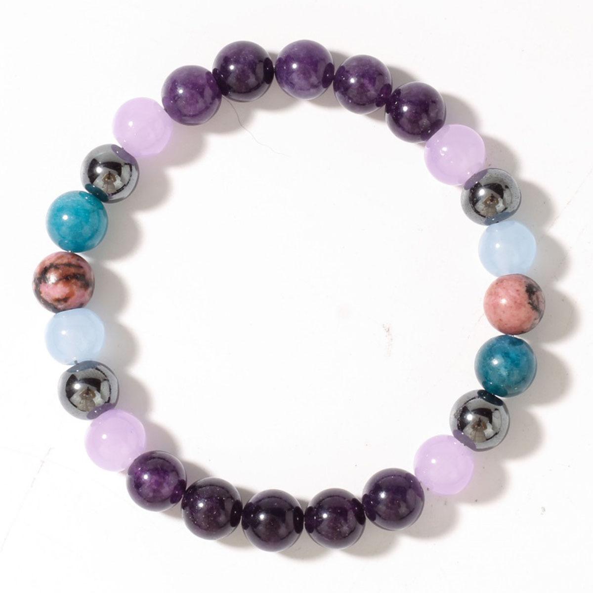 Amethyst Rhodonite Aquamarine Chrysocolla And Hematite Beaded Bracelet Multicolor Fashion Jewelry For Daily Wear Simple Versatile Accessory