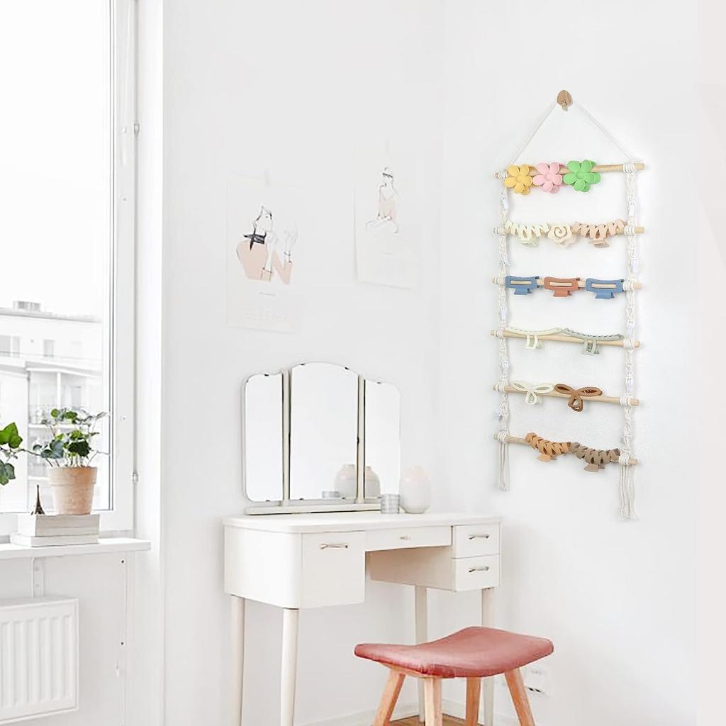 Hair Claw Clip Organizer,Macrame Hanging Hair Clip Holder and Storage for girls,Claw Clips Hanger Home Boho Decor for Wall,Door,Closet