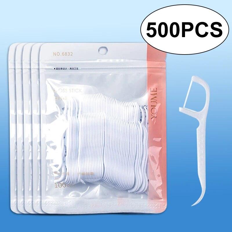 100/300/500pcs Disposable Dental Floss Stick Interdental Cleaning Line Proper Oral Care Portable Flosser For Daily Life