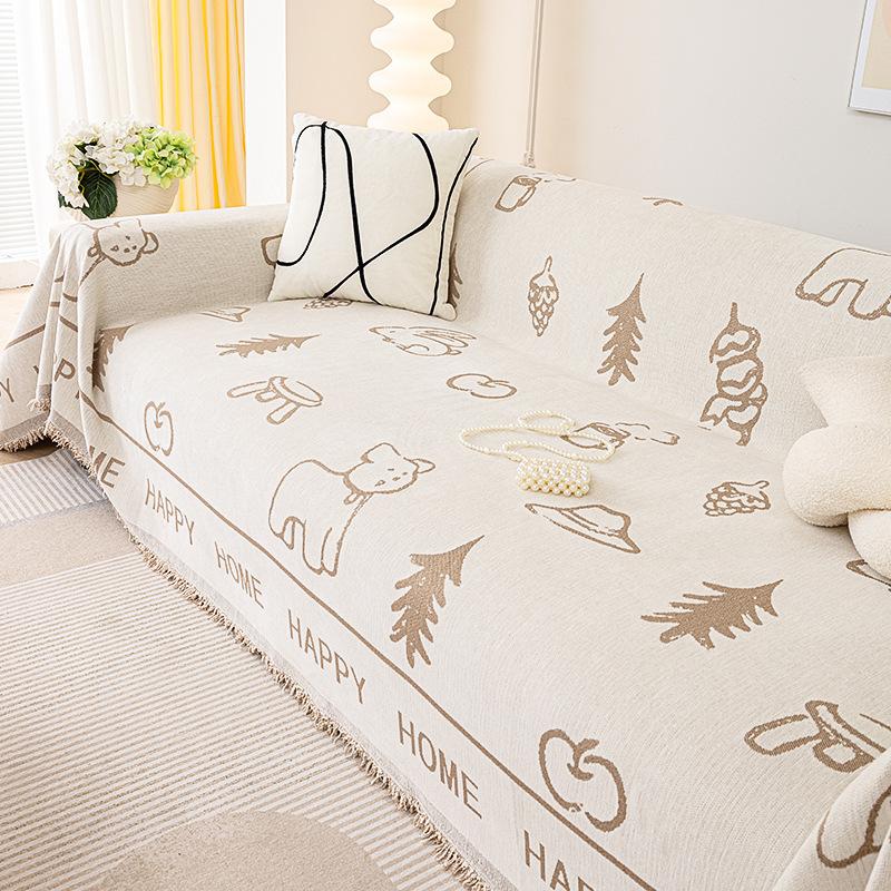 INS Simple Cartoon Sofa Towel Chenille Anti-Scratching Sofa Cover Cloth Four Seasons Universal Sofa Cover Cover Sofa Cover