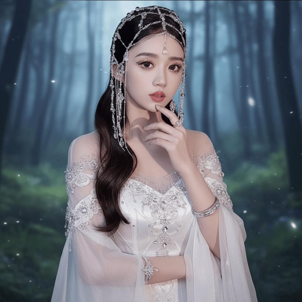 Fairy Glitter Beaded Forehead Ornament Long Tassel Bridal Crown  Wedding Styling Accessories