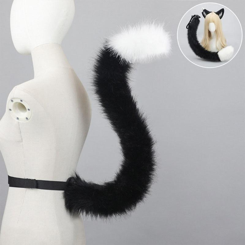 Animal Cosplay Costume Fauxs Furs Wolf Cats Foxes Tail and Cats Ears Headbands Halloween Party Costume Accessories