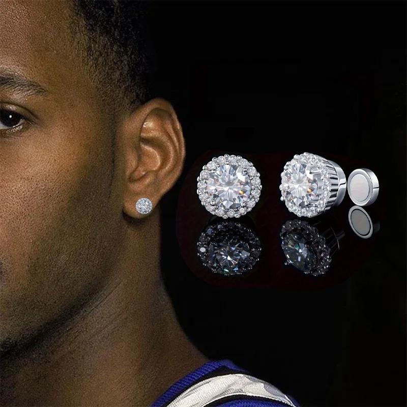 2pcs Without Ear Holes Exquisite Circle Stud Earrings Personality Zircon Jewelry Accessories Magnetic Earrings Clip Earring