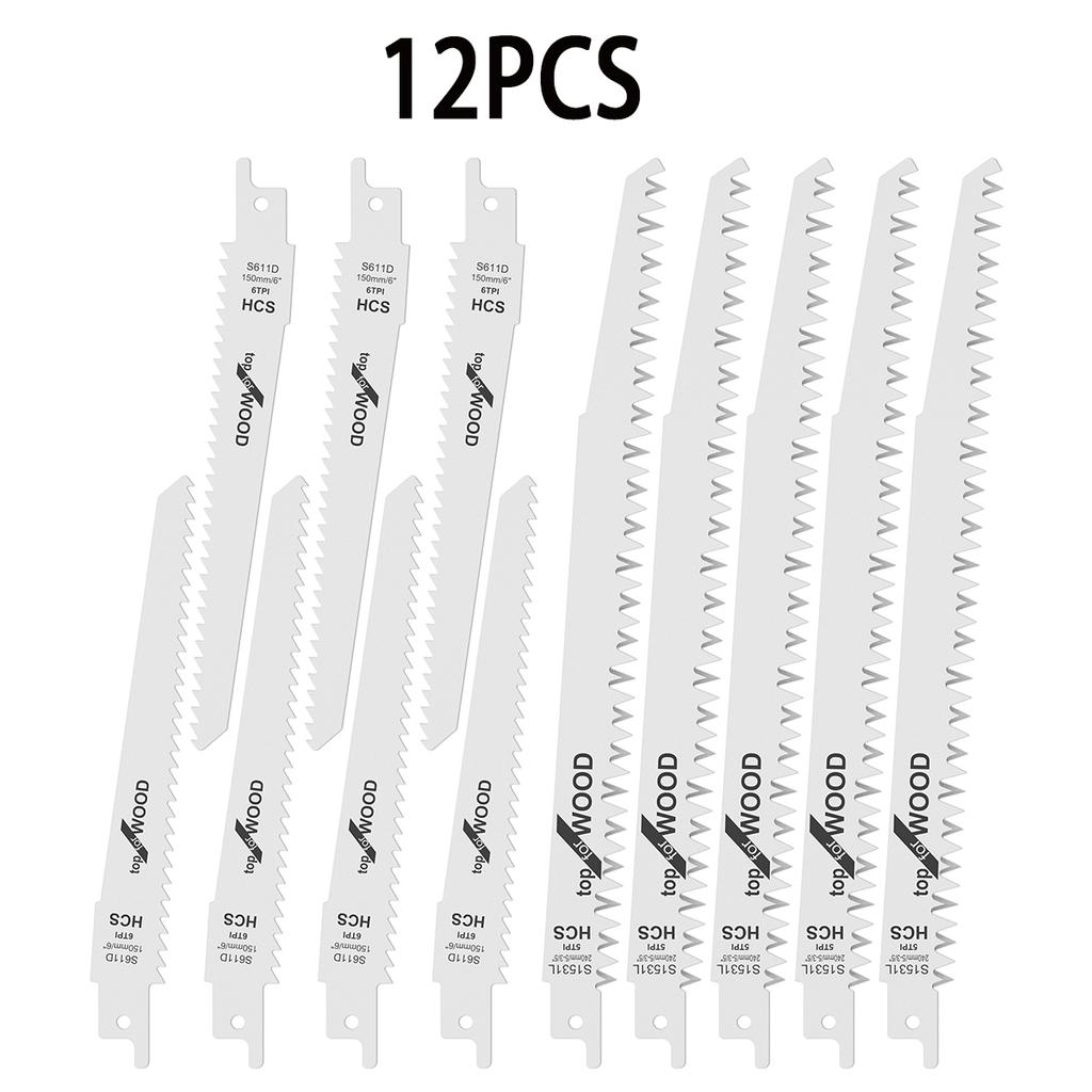 12PCS Reciprocating Saw Blade Wood Pruning Saw Blade 6/9 Inch 6/5tpi High Carbon Steel for Cutting Plywood Plastic Plate Ribs