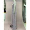 Damen Elegant Quasten Pailletten Partykleid Maxi Langarm Sexy Ausgeschnitten Rundhals Abend Hochzeitskleider
