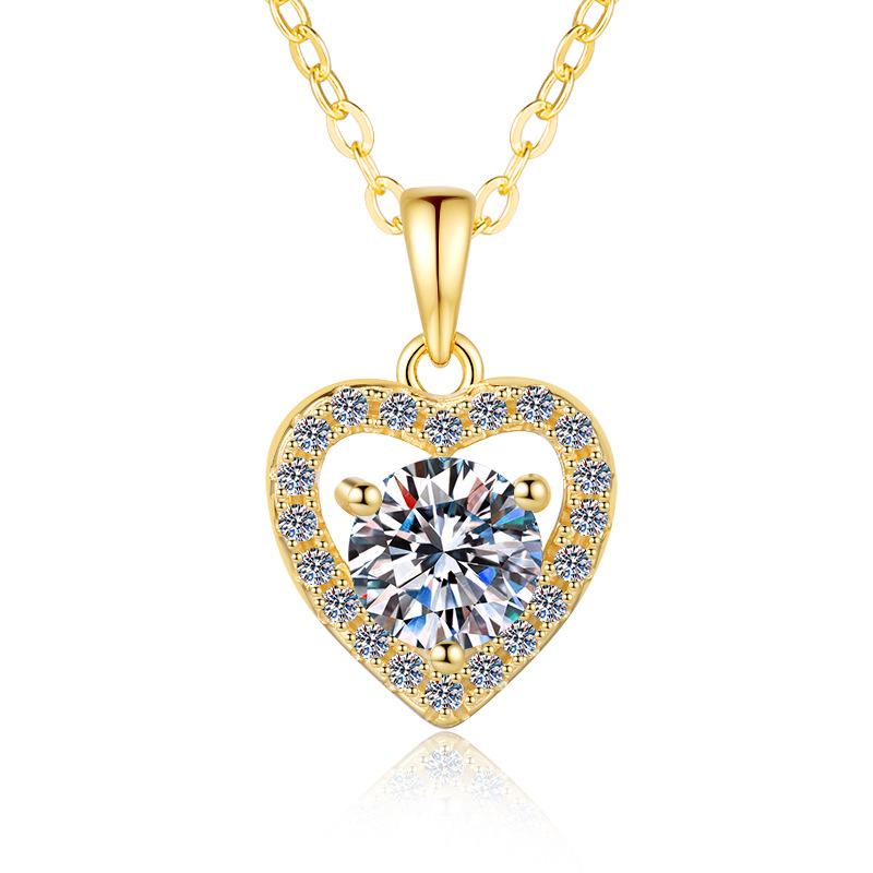 S925 Sterling Silver Necklace 1 Carat Love Heart Pendant Plated 18 Gold Silver Jewelry Moissanite Clavicle Chain 2026