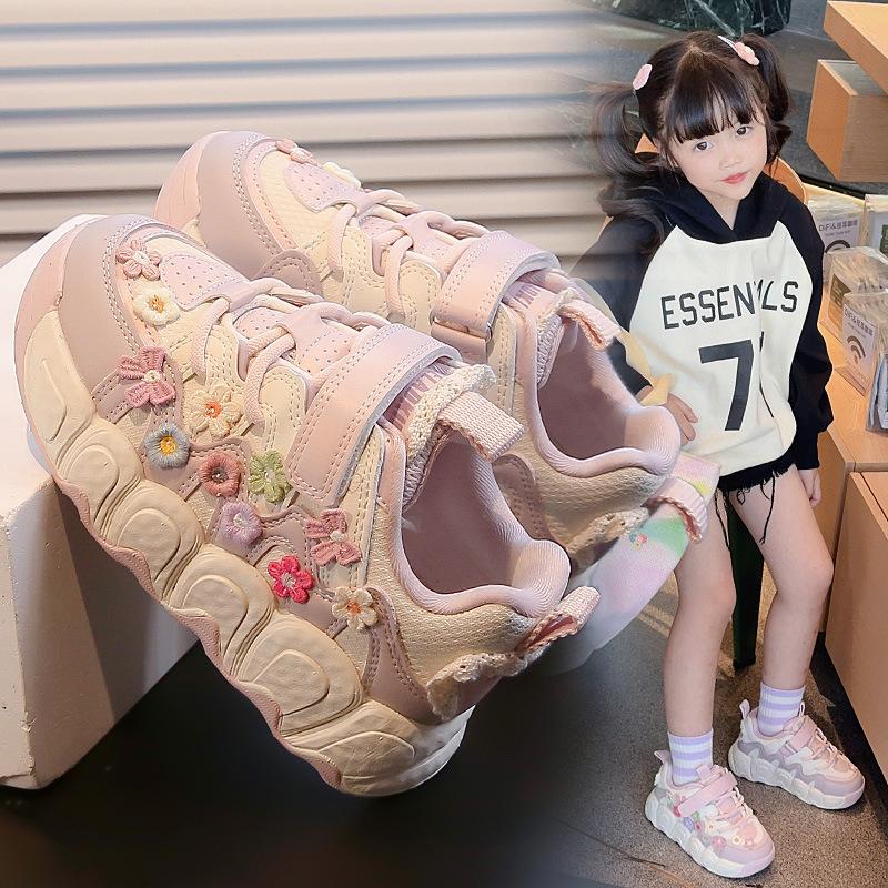 Children's shoes new 2025 spring and autumn breathable girls flower bread shoes fashion student classmates
