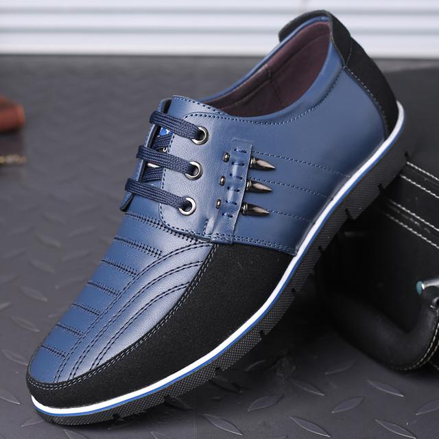 Brand Big Size Casual Leather Shoes Men Fashion Business Men Leather Shoes Sale Spring Breathable Casual Men Shoes Black