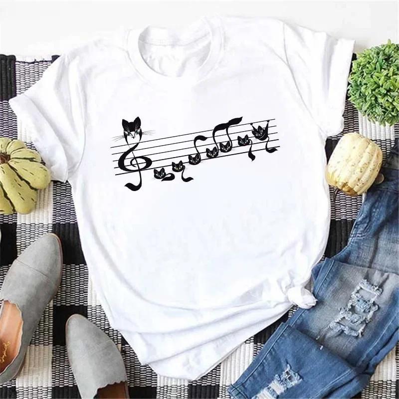 Plussize Harajuku Style Womens Tshirt Musical Note Print Top New Black Tshirt Womens Fashionable Graphic Tshirt Womens Top