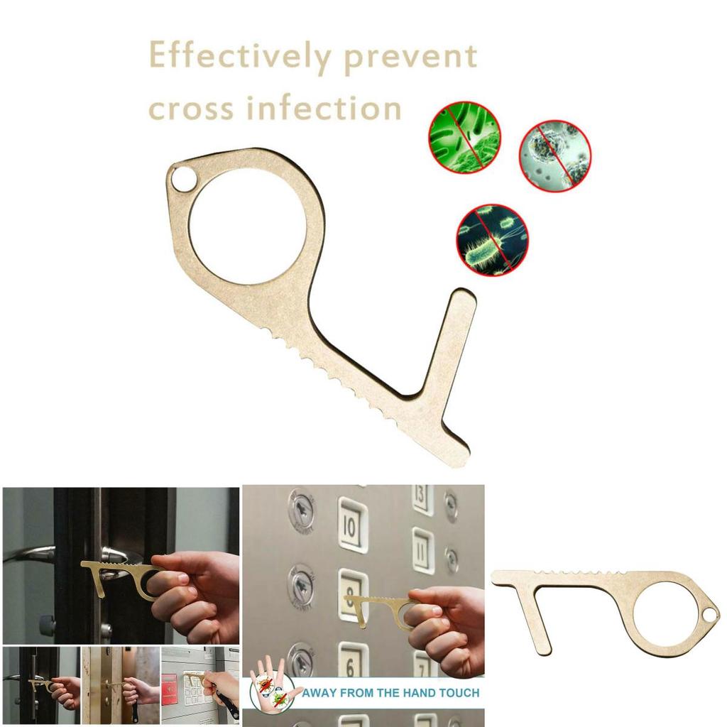 Portable Contactless Safety Door Opener Golden Alloy Key For No Touch Convenience