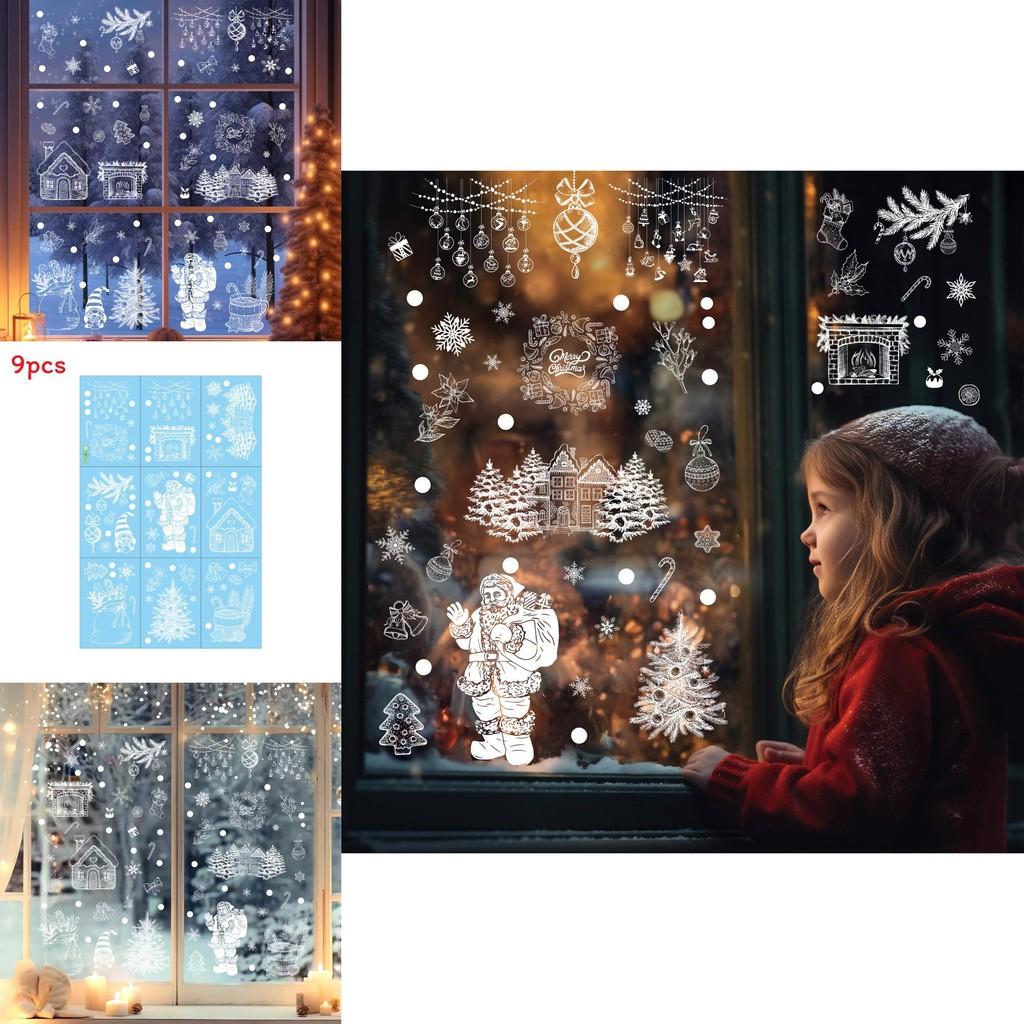 Christmas Decor Window Clings Pvc Snowflake Santa Static Stickers For Holiday Celebration