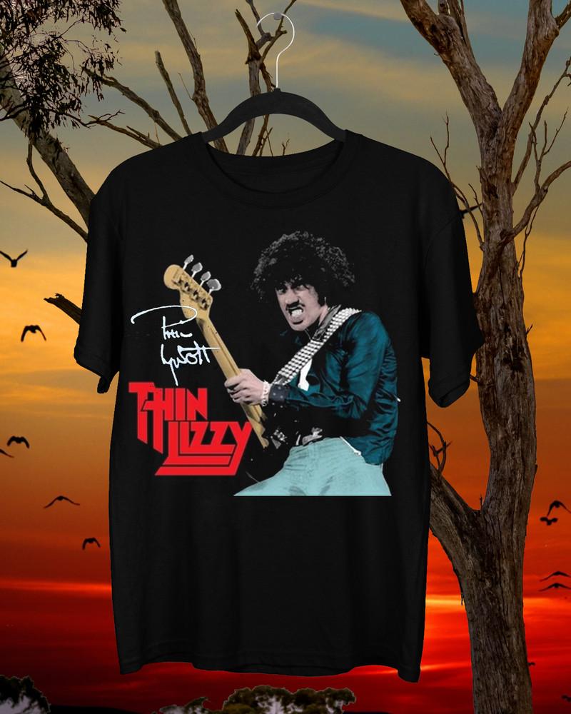 Phil Lynott Thin Lizzy Signatur Kurzarm Schwarz Alle Größen Unisex Hemd Unisex T-Shirt