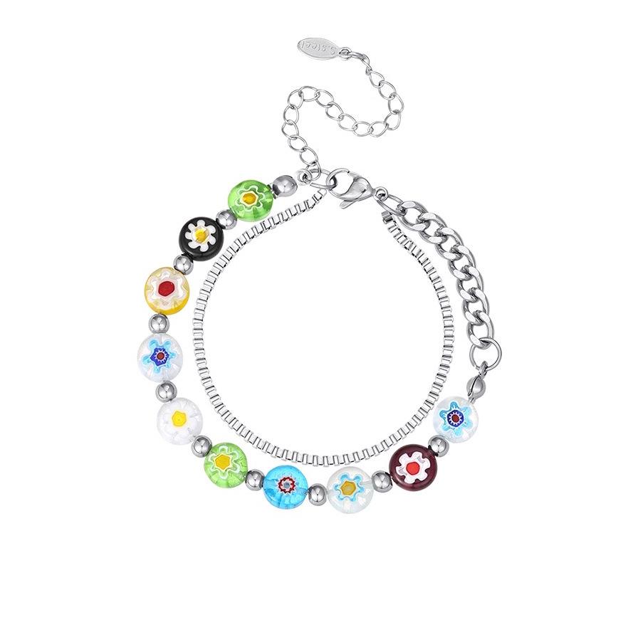 Elegant Colorful Pearl Beaded Flower Bracelet: Chic & Trendy Accessories